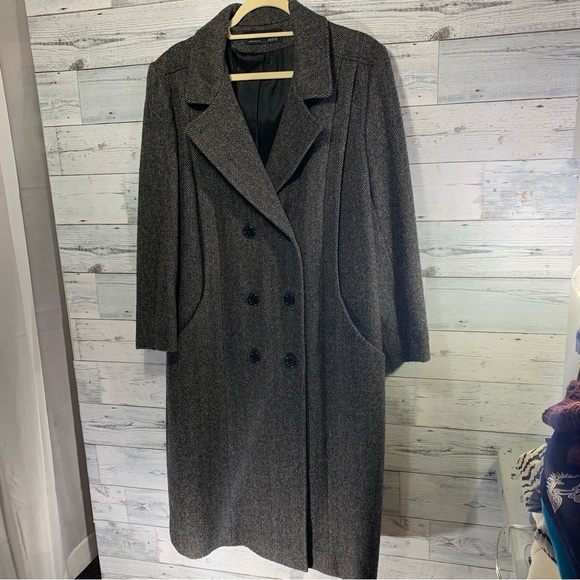 Alorna Petite Womens Wool Coat  Herringbone Double Breasted Lined - Picture 6 of 10